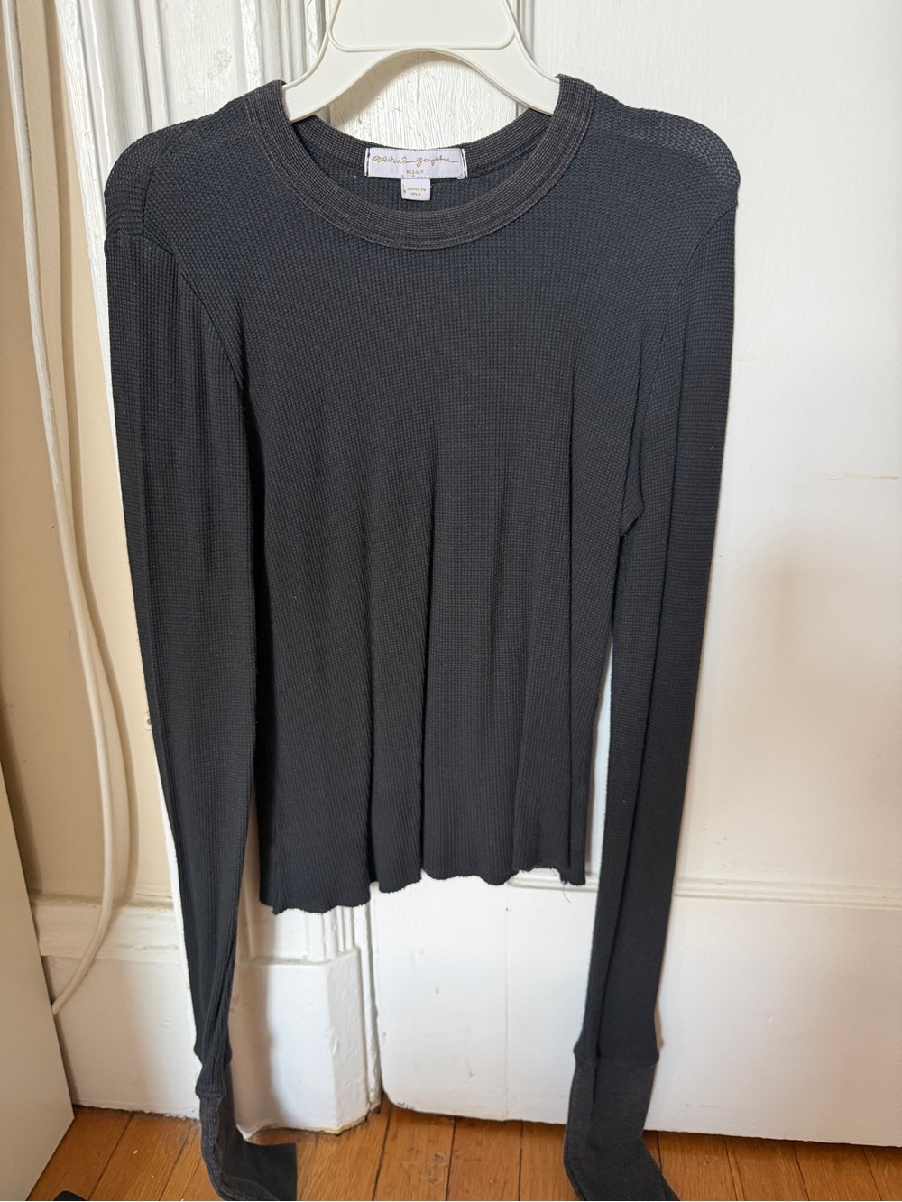 Spiritual Gangster Black Long-Sleeve Waffle Crew Top